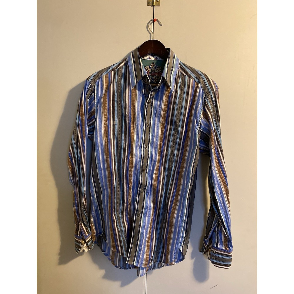 Robert Graham Mens Small Flip Cuff Striped Long Sleeve Button Up Western Cowboy